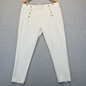 Maze Collection White High-Rise Button Detail Stretch Pants Size 3X